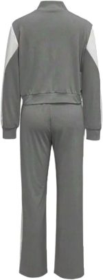 ⁦طقم ترنج رياضي نسائي قطعتين من رومبا، بجاكيت بسوستة وبنطلون طويل، خامة قطنية لون ابيض مطعم بالوان مختلفة⁩ - الصورة ⁦3⁩