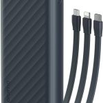 Oraimo Slice Link Pro 22.5W Super Fast Charging Powerbank 10000mAH, 3 built in Charging Cable,Universal Compatibility,Multi-Layer Protection-Black