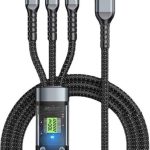 Multi USB Cable 3 in 1 Braided Fast Charging 6A/100W - Smart Chip - Thicker Version Compatible with Lightning/Micro/Type-C - Multi Fast Charging Cable 3 in 1 Type C - (Black)