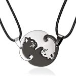 Stainless Steel Cat Splice Couple Necklace (Pair, Black/White)