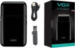 VGR V-390 Professional Electric Razor - Ultra Thin Rechargeable USB Travel Shaver for Face Care and Beard Trimming - Reciprocating Blade - Men's Electric Shaver - Black
