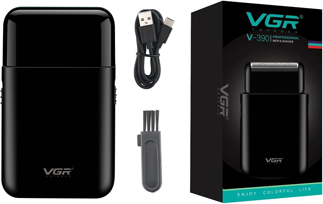 VGR V-390 Professional Electric Razor - Ultra Thin Rechargeable USB Travel Shaver for Face Care and Beard Trimming - Reciprocating Blade - Men's Electric Shaver - Black