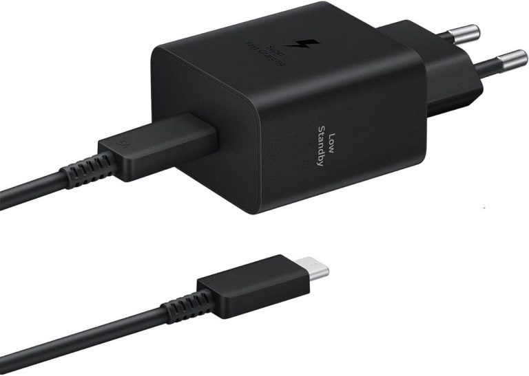 Samsung Original 45W PD Power Adapter With Compact Design/USB-C Port/USB Type-C to C Cable (5A/1.8m) Super Fast Charging- (Black)