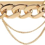 Women's Wide Belt – Shiny Gold Wide Chain Design – Elastic & Decorated with Multiple Chains – for Dress & Occasion