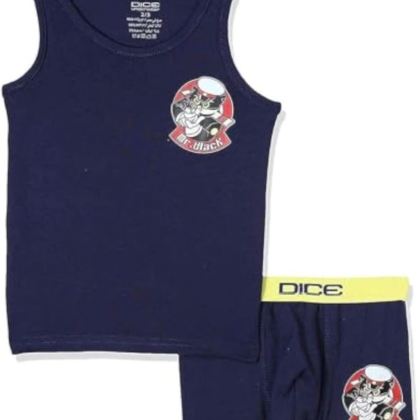 طقم ملابس داخلية توب بدون اكمام وبوكسر باستك مختلف اللون للاولاد من دايس، 10 - 11 سنين