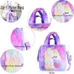⁦Abhay Plush Unicorn Tote Bag Backpack - School Girls Handbag for Travel and Cute Bookbag for Unicorn Party Supplies⁩ - الصورة ⁦2⁩