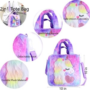 ⁦Abhay Plush Unicorn Tote Bag Backpack - School Girls Handbag for Travel and Cute Bookbag for Unicorn Party Supplies⁩ - الصورة ⁦2⁩
