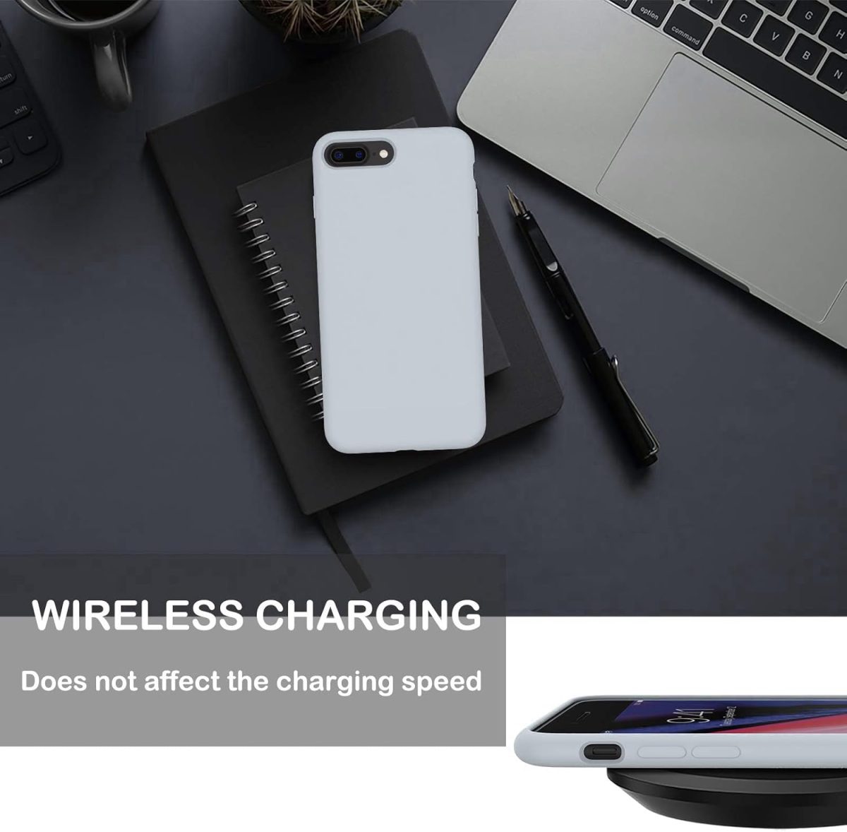 ⁦Dl3 Mobilak Compatible with iPhone 7 Plus/iphone 8 Plus Case, Liquid Silicone Case, Full Body Protective Cover, Shockproof, Slim Phone Case, Anti-Scratch Soft Microfiber Lining (Blue Grey)⁩ - الصورة ⁦4⁩