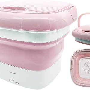 PETOLUTION Portable Mini Washing Machine, Small Foldable Clothes Washing Bucket for Camping, RV, Travel, Small Spaces, Foldable, Lightweight and Easy to Carry and Store (Pink)