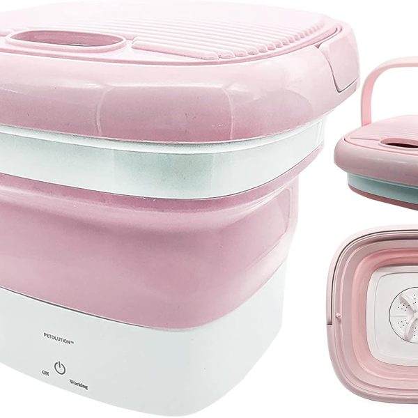 PETOLUTION Portable Mini Washing Machine, Small Foldable Clothes Washing Bucket for Camping, RV, Travel, Small Spaces, Foldable, Lightweight and Easy to Carry and Store (Pink)