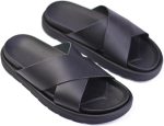 Men's Slip On Wide Cross Strap Genuine Leather Slip On Slip-Resistant Sole