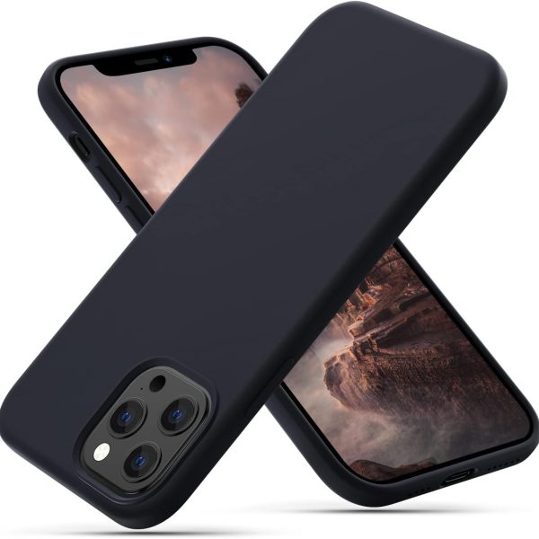CALOOP Liquid Silicone Case Designed for iPhone 12 Pro Max Case, Full Body Protective Covered Gel Rubber Slim Shockproof Cover Case with Microfiber Lining, 6.7 inch (Black)