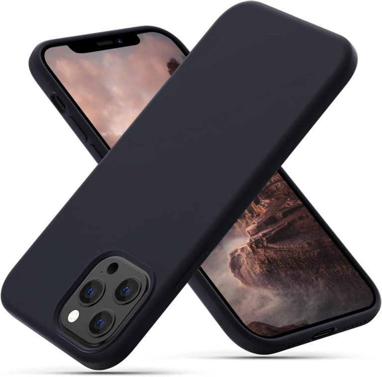 CALOOP Liquid Silicone Case Designed for iPhone 12 Pro Max Case, Full Body Protective Covered Gel Rubber Slim Shockproof Cover Case with Microfiber Lining, 6.7 inch (Black)