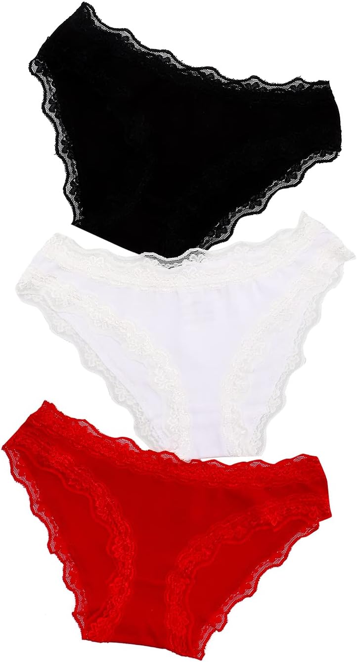 Set OF (3) Cotton Panties Dantel - Multicolor