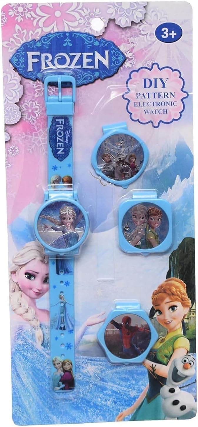 6152jQl9bfL._AC_SL1500_.jpg ساعة من البلاستيك بشاشة رقمية ثلاثية الأبعاد للأطفال بتصميم الأميرة السا من فروزن - ألوان متنوعة 23 × 6 سم