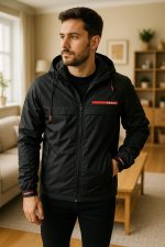 ⁦Miza Men's Winter Jacket Front Zipper Capishu Jacket with Red Details Youth and Men⁩ - الصورة ⁦4⁩