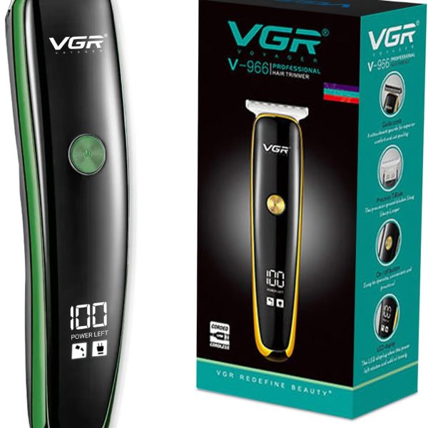 ماكينة حلاقة شعر في جي ار V-966 احترافية مع شاشة ال اي دي ذكية مدة التشغيل: ببطارية 120 دقيقة للرجال أخضر