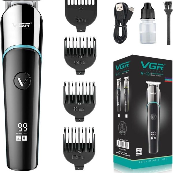 ماكنية حلاقة احترافية للرجال بتصميم لاسلكي قابلة لإعادة الشحن مع مشط توجيه وكابل شحن USB، مناسبة لأفراد العائلة والحيوانات الأليفة لتشذيب اللحية والشعر، VGR V-291، أزرق