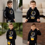 ⁦Miza Kids Set Of 2 Pieces (Hoodie + Pants) Smiley Printed For Boys 4-10 Years - Multi Color Available In Tring Colors⁩ - الصورة ⁦3⁩