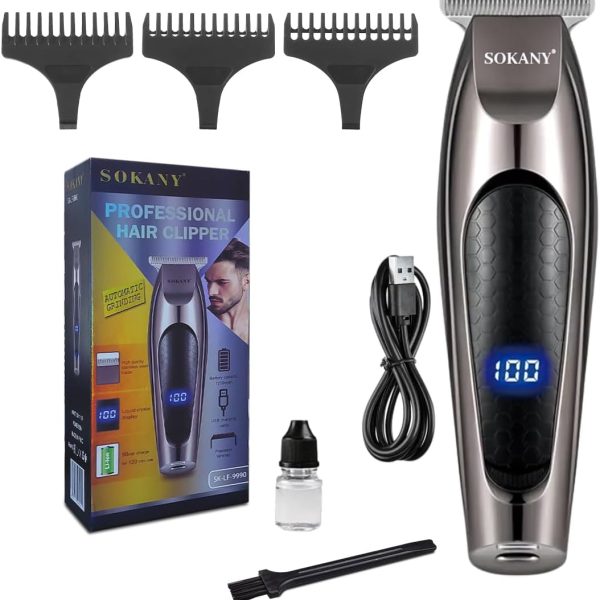 SOKANY Hair Shaver & Clipper SK-LF-9990 Professional Trimmer, Stainless Steel Blade, LCD Display, 120-Min Cordless, Non-Slip Grip