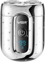 ماكينة حلاقة احترافية صغيرة للرجال v-342شفرات ثنائية دوارة مقاومة للماء IPX5 تعمل شحن وكهرباء وقت الشحن ساعة وقت تشغيل 60 دقيقة ماتور قوي أداء احترافي