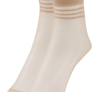 ⁦Charmaine Women Ankle-High Ultra Sheer Socks With Striped Cuffs⁩ - الصورة ⁦7⁩