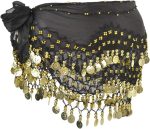 ⁦REINDEAR Vogue Style Chiffon Dangling Gold Coins Belly Dance Hip Scarf⁩ - الصورة ⁦2⁩