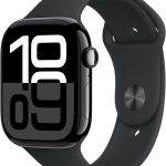 Apple Watch Series 10 GPS 46 mm Smartwatch with Jet Black Aluminium Case with Black Sport Band - M/L. Fitness Tracker, ECG App, Always-On Retina Display, Water Resistant