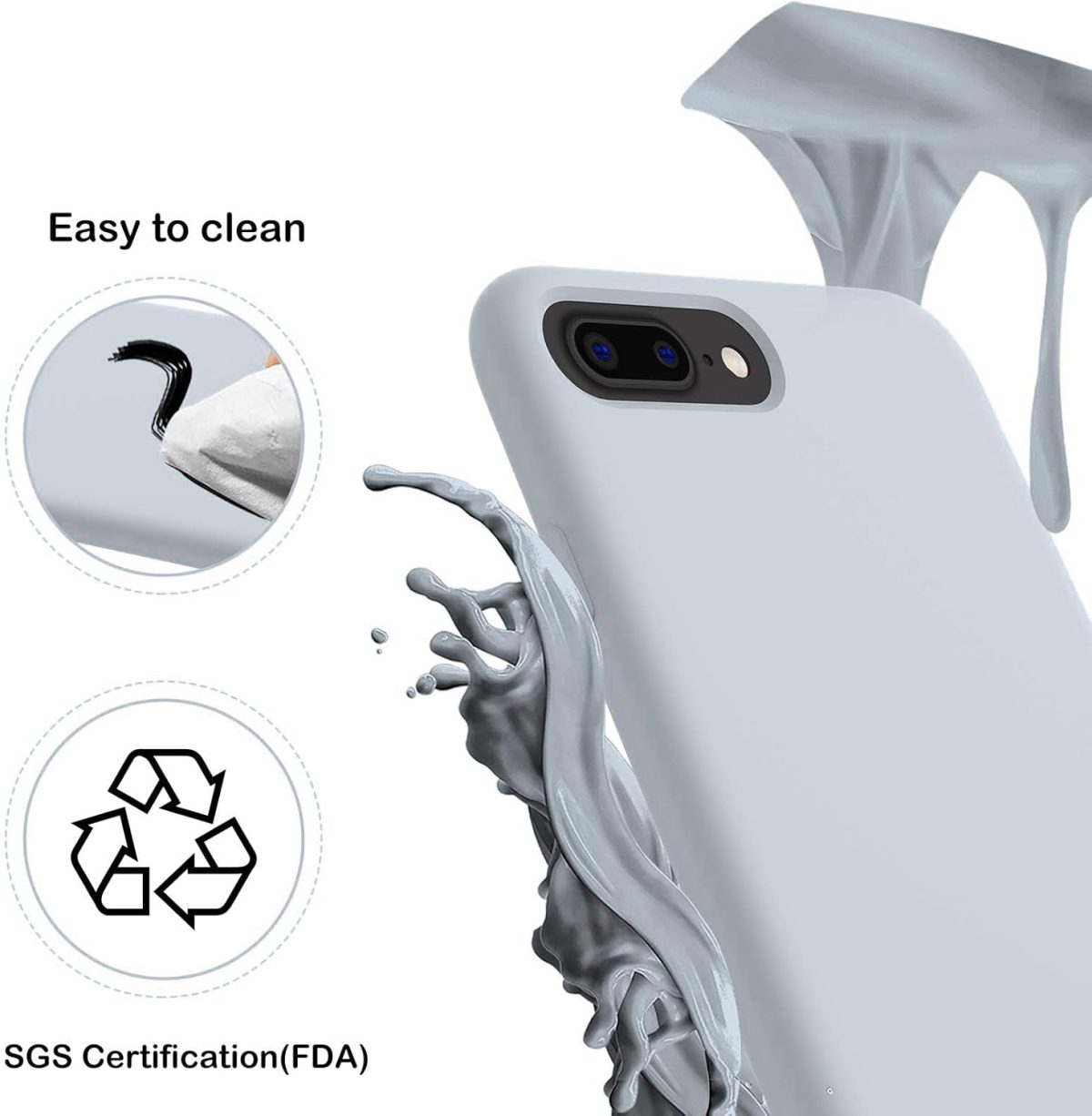 ⁦Dl3 Mobilak Compatible with iPhone 7 Plus/iphone 8 Plus Case, Liquid Silicone Case, Full Body Protective Cover, Shockproof, Slim Phone Case, Anti-Scratch Soft Microfiber Lining (Blue Grey)⁩ - الصورة ⁦2⁩
