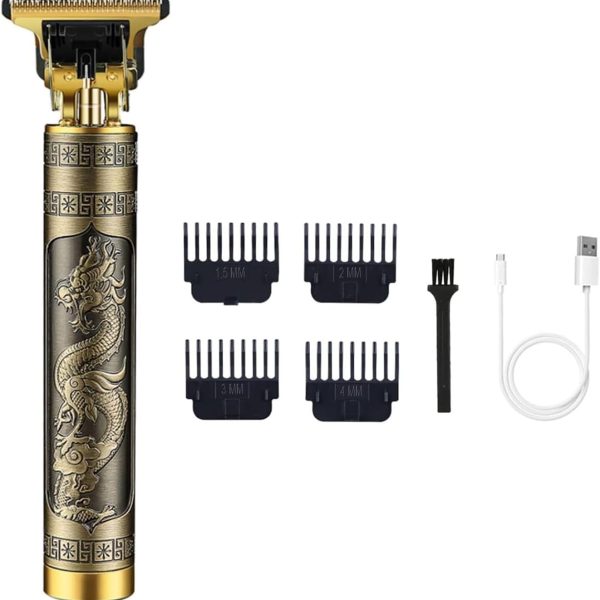 ماكينة تشذيب الشعر للرجال بنمط بوذا-ريوب حلاقة احترافية بشفرة قابلة للتعديل بتصميم رترو براس زيتي بطارية 1200 مللي امبير في الساعة دارجون-ري ووب تريمر، بوذا