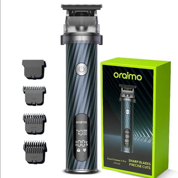 Oraimo SmartTrimmer 2 Pro | High Precision Beard Trimmer with 0.5mm Close Shaving & Adjustable Blade Head | Dual Speed Control with 150 Min Runtime | Digital Display & Travel Lock (Deep Blue) | Gift