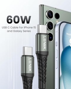 ⁦LENOK USB C Charger Cable 60W type C to type C Cable PD 3.0(4ft/1.2m), Compatible with iPhone 15/15 Pro/Samsung Galaxy S23/22/Z Fold/Z Flip/Google Pixel 7/MacBook Air iPad Pro/Mini iPad, etc. (1.2 M)⁩ - الصورة ⁦2⁩