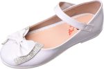 HA Girls Classy Shiny Shoes With Glitter Bow Knot With Comfortable Material
