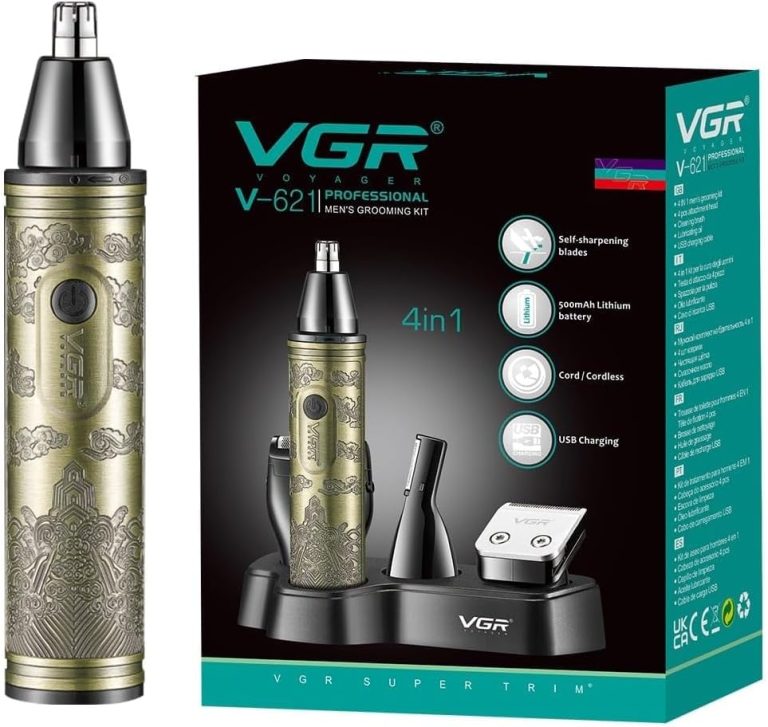 VGR V-621 Professional 4 in 1 Grooming Kit with 500mAh Lithium battery, All in one Trimmer for Men, Suitable for Face, head, Nose, Ear & Body Grooming, 90 min Runtime (Gold) 1 Year Warranty
