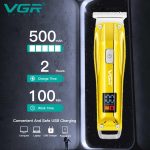 ⁦VGR V-956 Professional Rechargeable cordless Hair Trimmer with LED Display, Stainless steel Blades, USB Charging cable, 3 Guide Combs for men Runtime: 100 mins, 500 mAh Li-ion Battery, Gold⁩ - الصورة ⁦3⁩