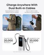 ⁦Anker Zolo Power Bank (25K, 165W, Built-In USB-C and Retractable Cable) High-Speed Portable Charger, 1 USB-C, 1 USB-A, Battery Pack for iPhone 16/15/15 Pro/15 Pro Max/15 Plus, MacBook (White)⁩ - الصورة ⁦3⁩
