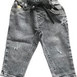 Kids Fashion Denim Pants Light Grey with Ripped Effects, Elastic Waist
