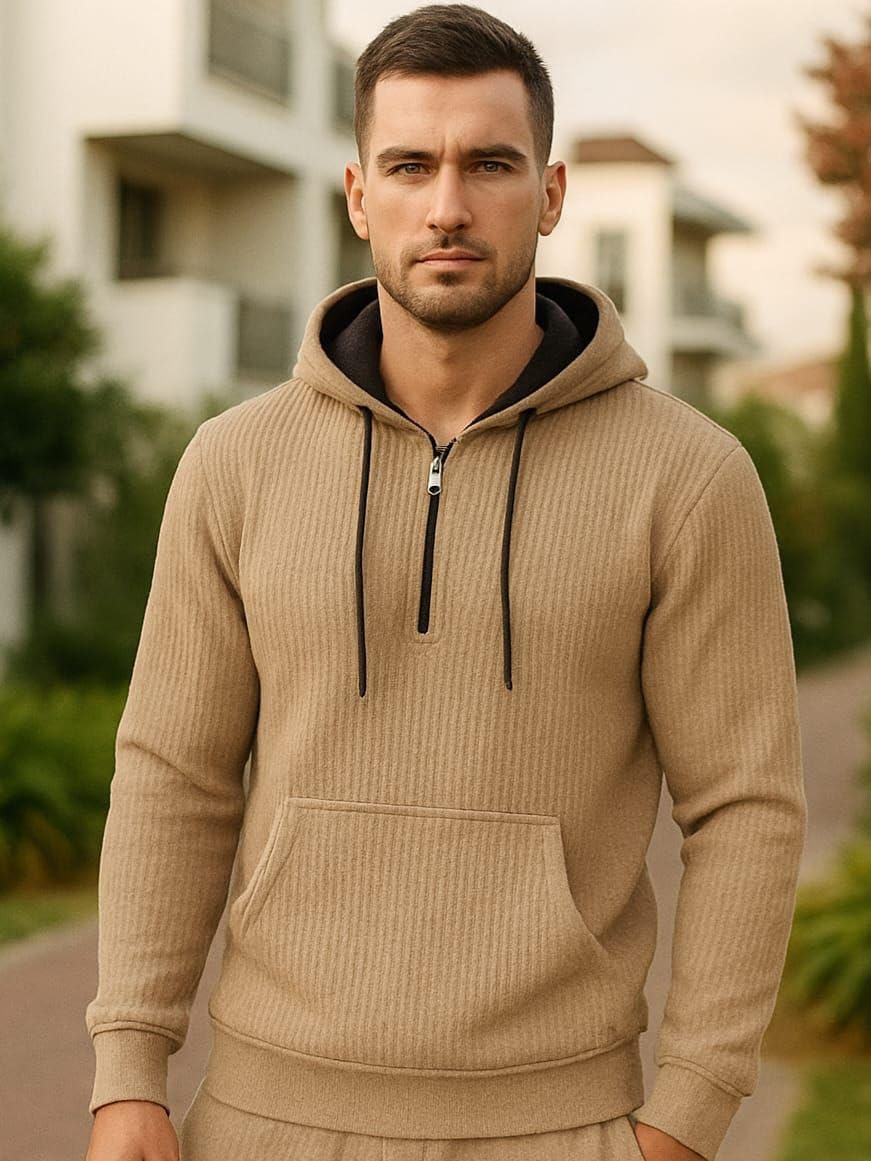 61DRCjIbThL._AC_SL1161_.jpg Men's Cotton Half Zip Hoodie Premium Ribbed Double Hood