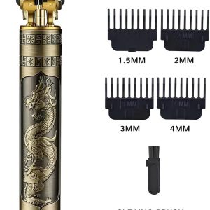 ⁦KM-T9 LED Display Shaver with USB Charging - Up to 120 Minutes Runtime - Professional Blades -4 Step Combs – 3 Speeds Up to 7000 RPM - Modern Design - Gold⁩ - الصورة ⁦2⁩