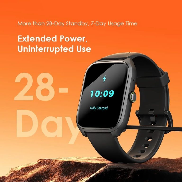Oraimo Smart Watch 5 Lite (OSW-804), 2.01" HD Full Touch Screen IP68, Normal Usage Time 7 days Standby Time More than 28 days, Antibacterial Eartips – Black (12 Months Warranty)