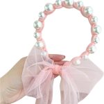 Luxury Pink Tulle Bow Hair Hoop with White Pearl