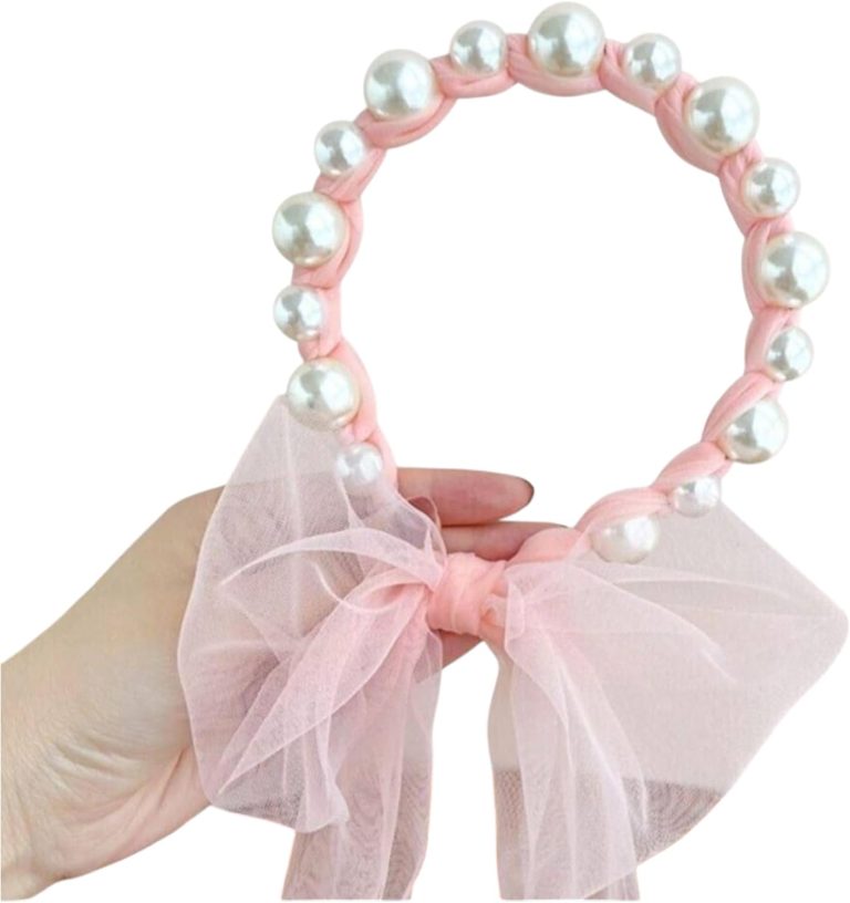Luxury Pink Tulle Bow Hair Hoop with White Pearl