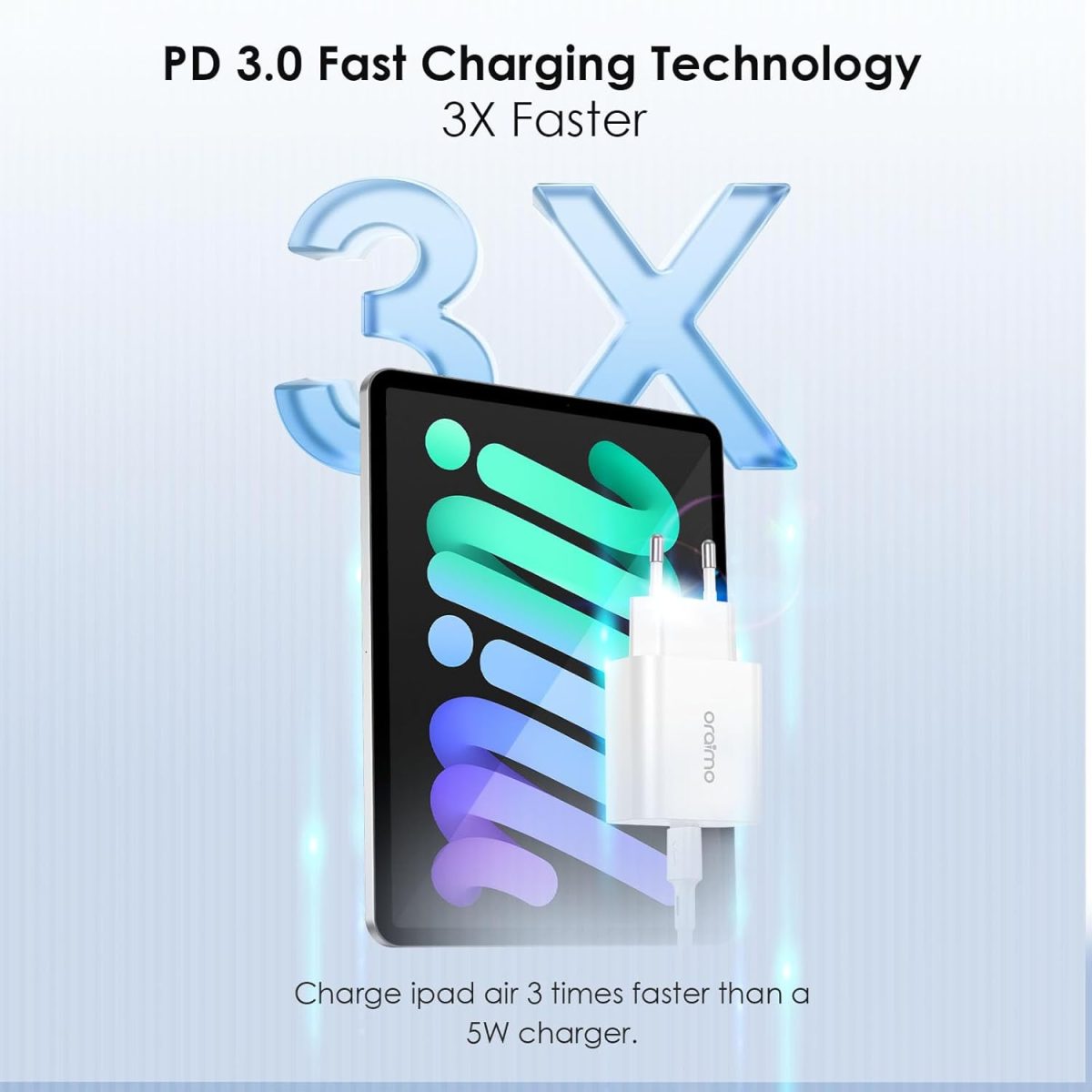 ⁦Oraimo 20W Type C Fast Charger Pd 3.0 Usb C Wall Adapter Compatible For Samsung Galaxy S22 S21/S21+/S21 Ultra/S20/S20+/S20 Fe/Note 20 Ultra/10, Google Pixel 6/5/4, White⁩ - الصورة ⁦2⁩