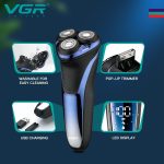 ⁦VGR V-306 Premium Cordless Rechargeable IPX7 Fully Waterproof 3 Head Electric Shaver Wet & Dry Rotary Shavers with Pop-up Trimmer Super-Fast Charge 90 minutes Runtime with LED Digital Display - Blue⁩ - الصورة ⁦3⁩