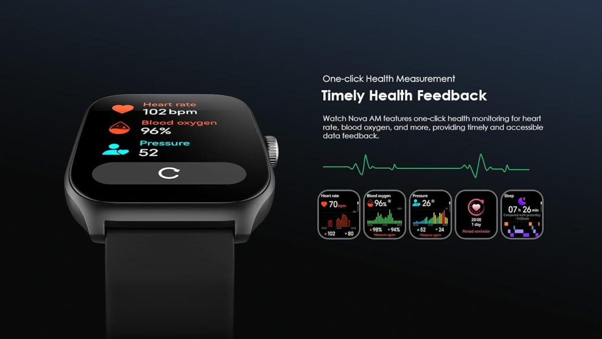 ⁦Oraimo Watch Nova AM (OSW-812) 2.01" AMOLED Full Touch Screen Curved Cover Smartwatch​ with Antibacterial Eartips⁩ - الصورة ⁦2⁩