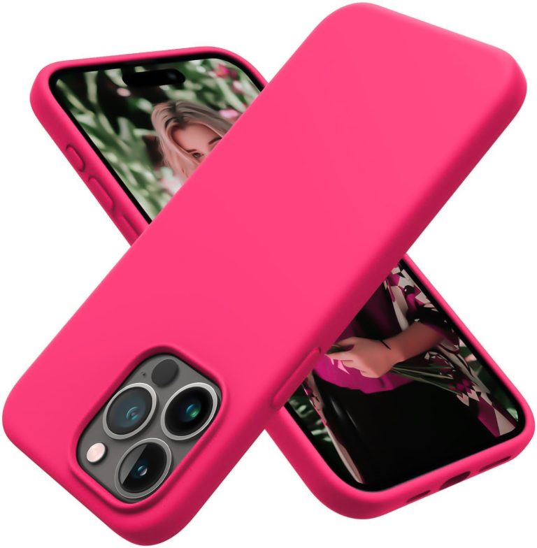 Dl3 Mobilak Compatible with iPhone 13 Pro Max (6.7 Inch) Case, Liquid Silicone Case, Full Body Protective Cover, Shockproof, Slim Phone Case, Anti-Scratch Soft Microfiber Lining (Neon Pink)