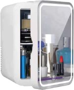 BONITA Mini Makeup Fridge, 8L Portable Cosmetic Refrigerator, Glass Panel And Led Lighting, Cooler/Warmer Freezer, Used for Beauty Skin Care in Home,White (White)