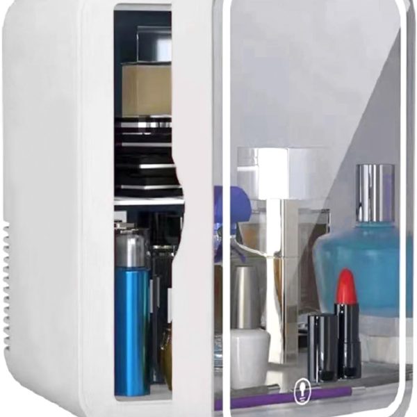 BONITA Mini Makeup Fridge, 8L Portable Cosmetic Refrigerator, Glass Panel And Led Lighting, Cooler/Warmer Freezer, Used for Beauty Skin Care in Home,White (White)