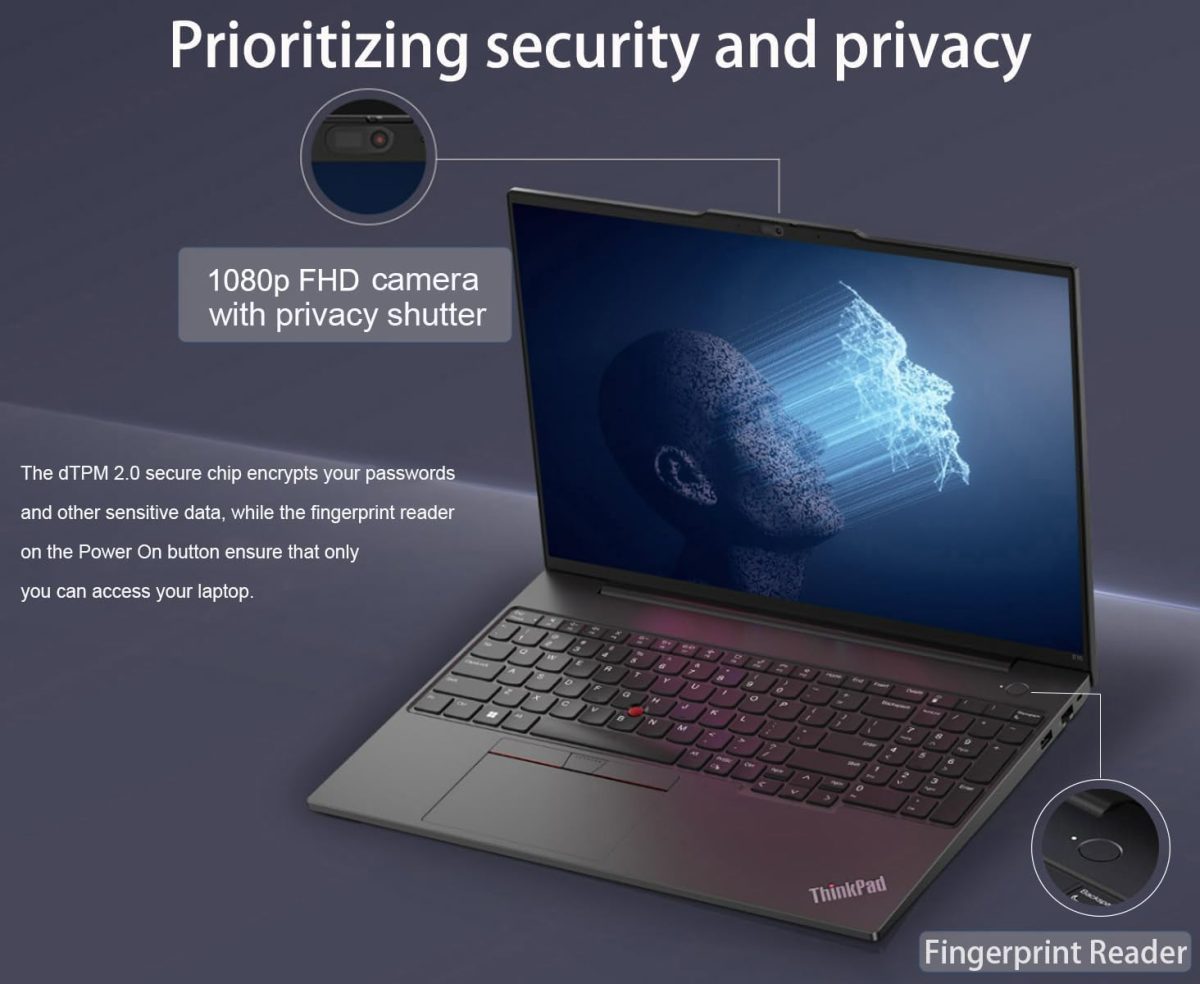 ⁦Lenovo ThinkPad E16 Business Laptop (16" FHD+ Anti-Glare, Intel 10-Core i7-1355U, 40GB RAM, 1TB SSD), Backlit, Fingerprint, 1080p Webcam w/Shutter, Thunderbolt 4, Ethernet, Win 11 Pro w/ AI Copilot⁩ - الصورة ⁦3⁩