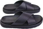 ⁦Men's Slip On Wide Cross Strap Genuine Leather Slip On Slip-Resistant Sole⁩ - الصورة ⁦2⁩